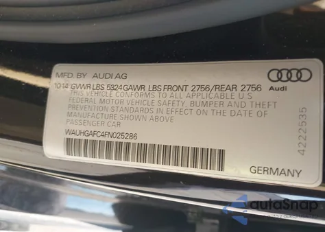 2015 Audi A6 3.0T Premium Plus from USA, damaged, VIN WAUHGAFC4FN025286